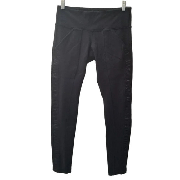 𝅺lululemon Black Side  Satin Ruffle Leggings 8 - Picture 1 of 9